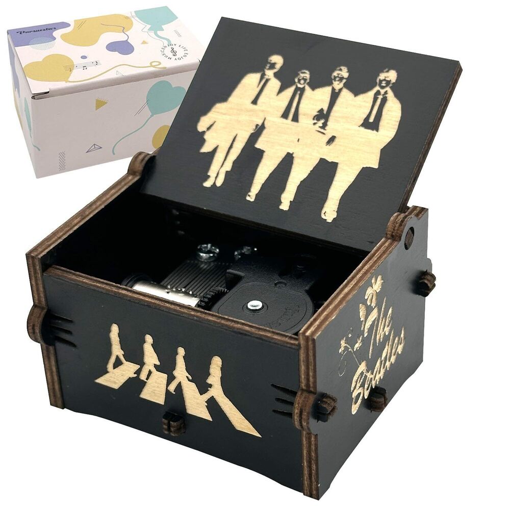 9671 TheBeatles Let It Be Wind Up Music Box, Vintage Engraved Wood
